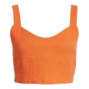 Rip Curl Crop Tank S Bright Orange Cotton Gauze Premium Smocked BNWT